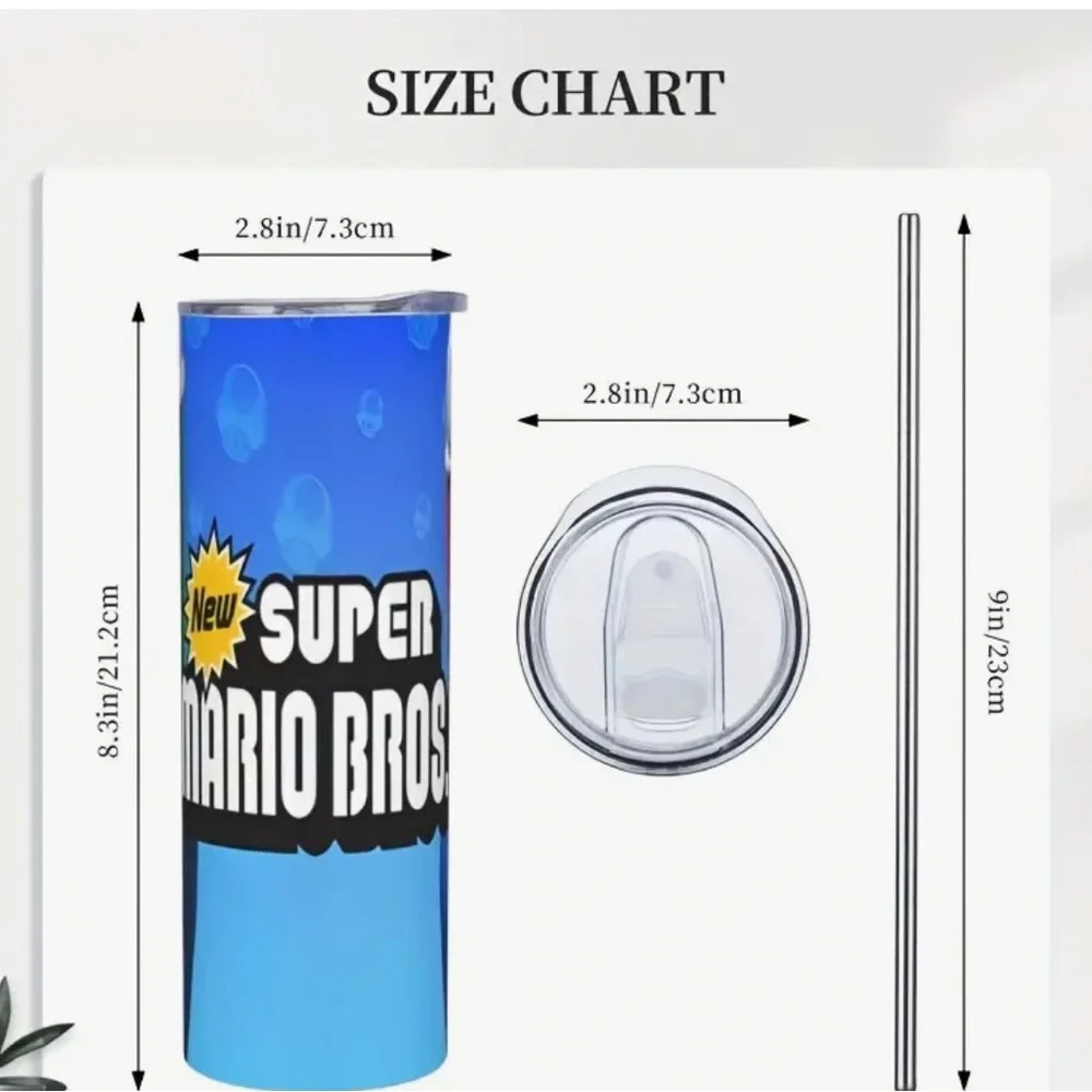 Super Mario Bros Stainless Steel 20 oz Cup with lid and straw